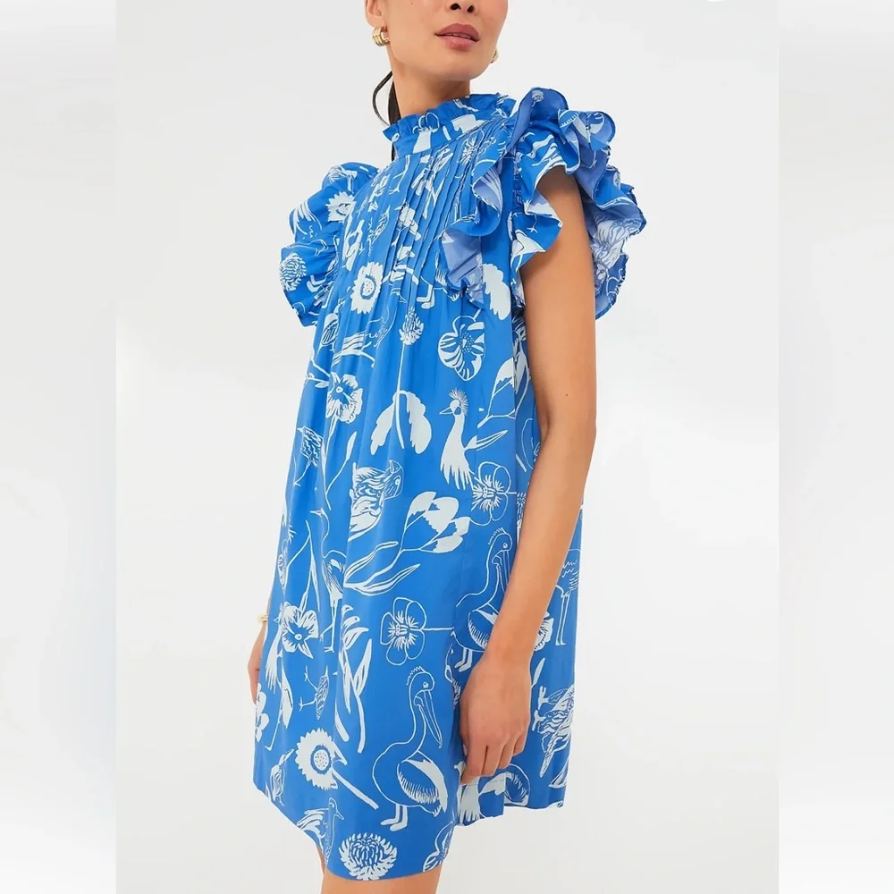 OLIPHANT Exclusive Audubon Blue Pintuck Ruffle Mini Dress - Picture 3 of 12